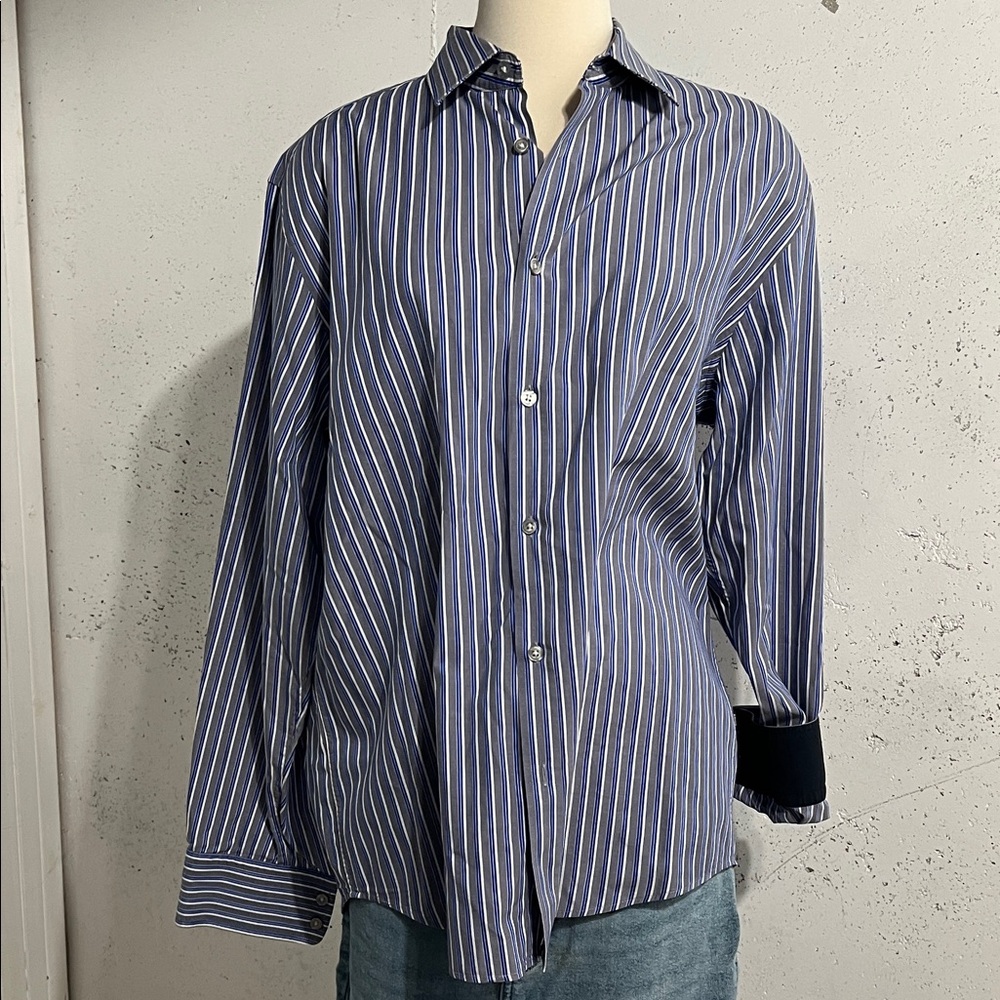 Hugo Boss Navy and White Striped Casual Shirt